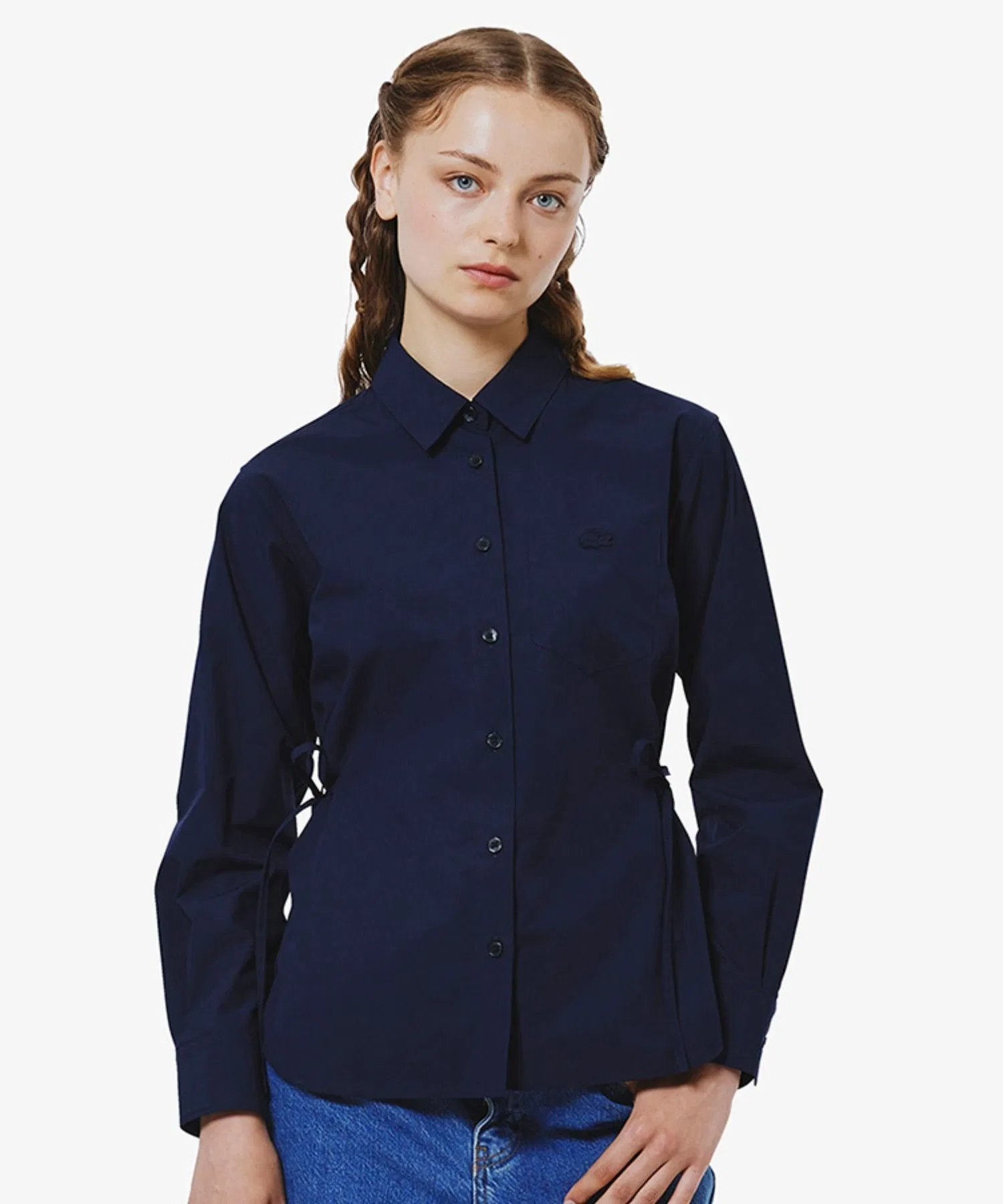 Рубашка Lacoste с бантом, женская, длинный рукав, белая