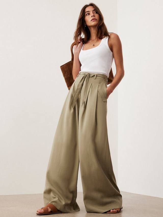 

Брюки с поясом и широкими штанинами Mint Velvet, Green Khaki