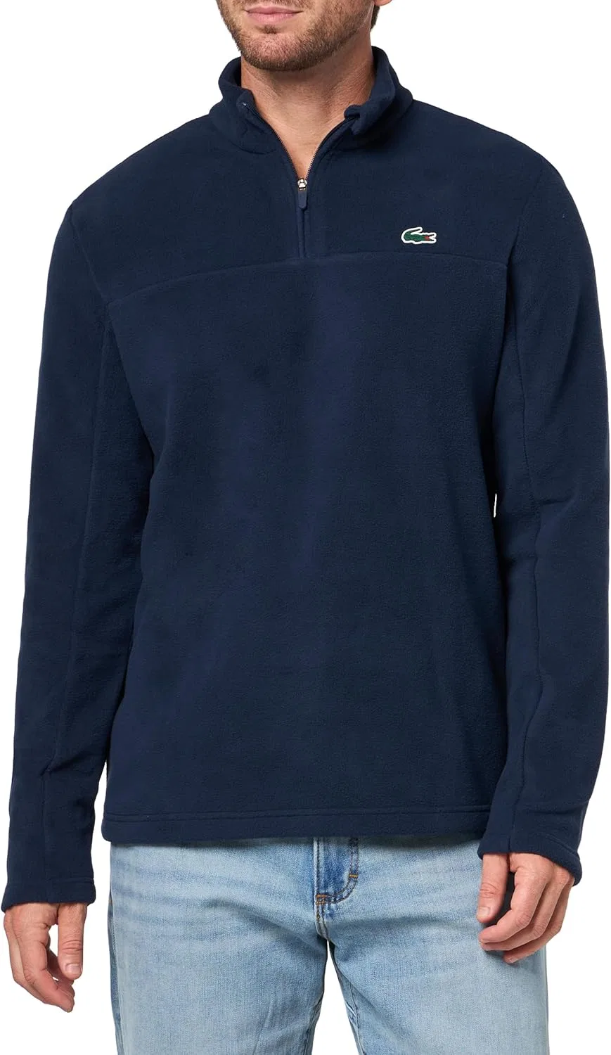 Мужская флисовая футболка Lacoste для гольфа, с молнией до четверти длины, обычный крой, 100% полиэстер