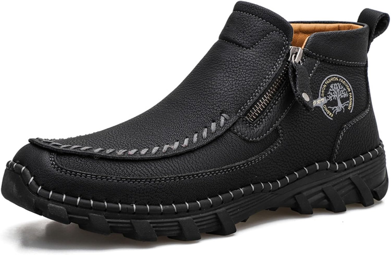 

Мужские ретро мокасины Myallfeet с ручной прошивкой для ходьбы, противоскользящие, с боковой молнией, кожаные, для активного отдыха и вождения, с поддержкой свода стопы, деловые и офисные мокасины, черный