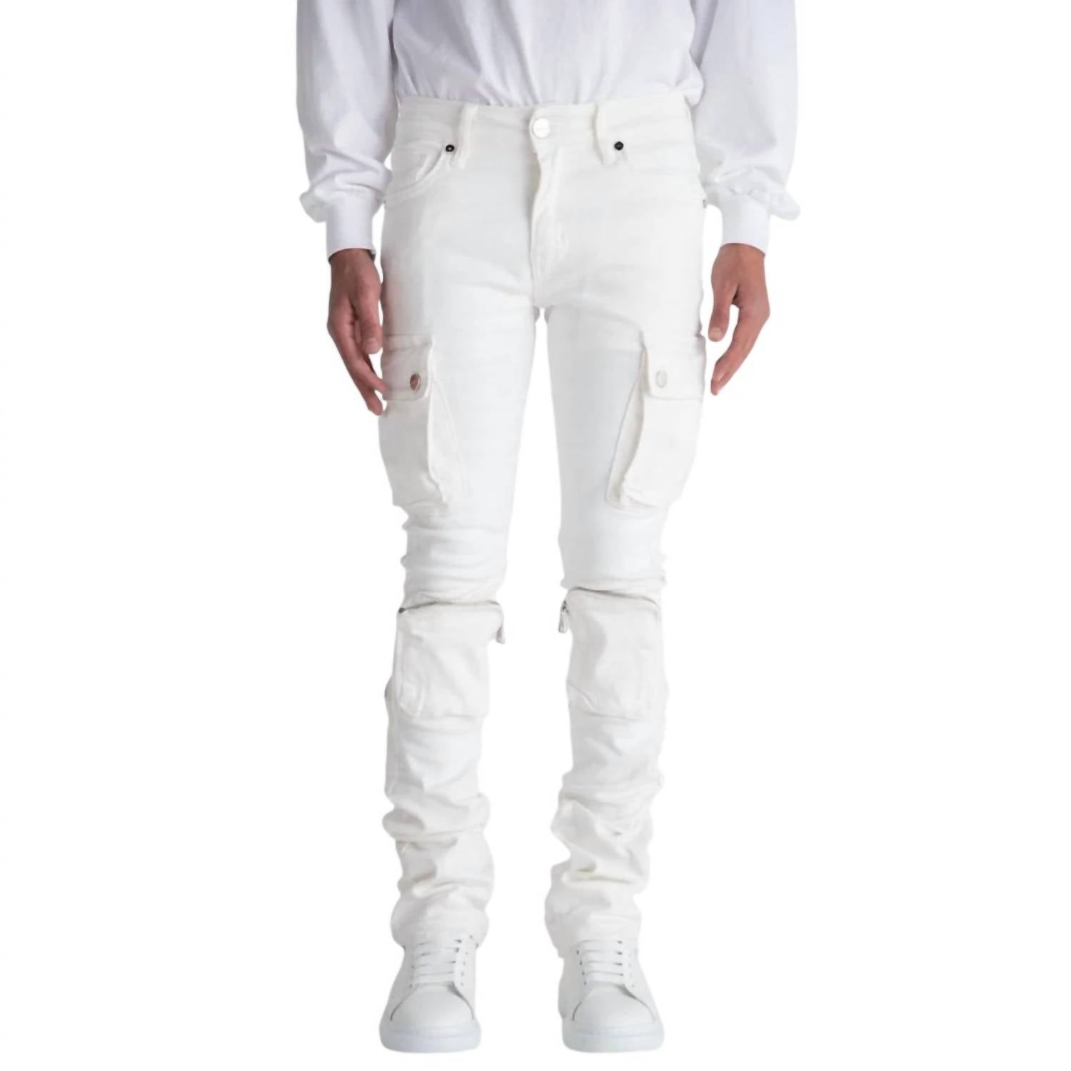 

Мужские джинсы-клеш Never Look Back Cargo Stack Denim в белом цвете Pheelings