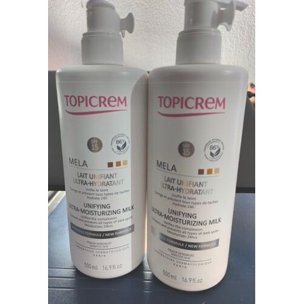 

Mela Unifying Ultra-Moisturizing Milk 500 мл - Упаковка из 2 средств для чувствительной кожи с коричневыми пятнами Topicrem