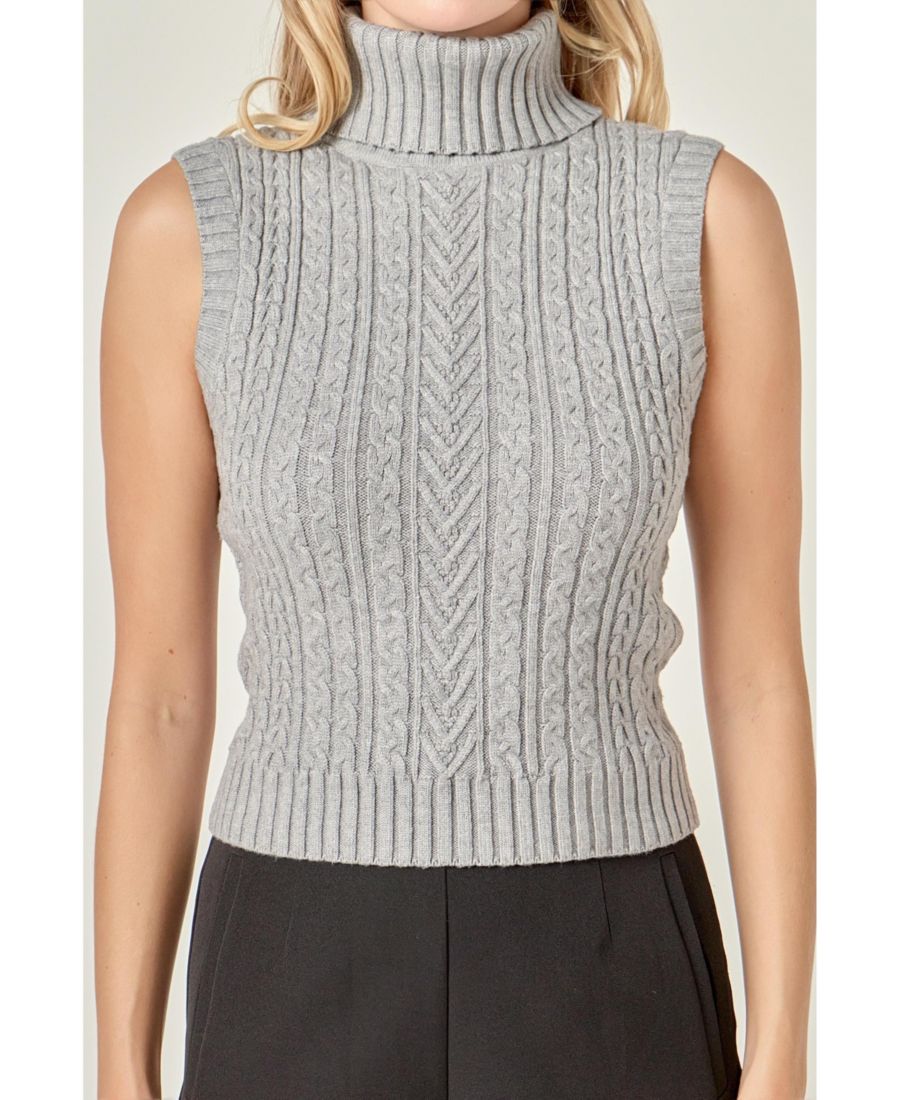 

Женская вязаная блузка с высоким воротником и косами English Factory, Grey