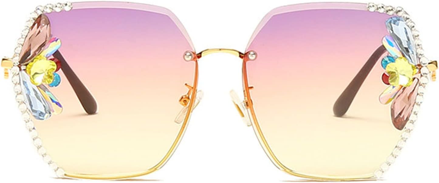 

Солнцезащитные очки Willochra большого размера без оправы для женщин, очки с прозрачными линзами, большие солнцезащитные очки, солнцезащитные очки с градиентными линзами, солнцезащитные очки с бриллиантами, Purple Yellow