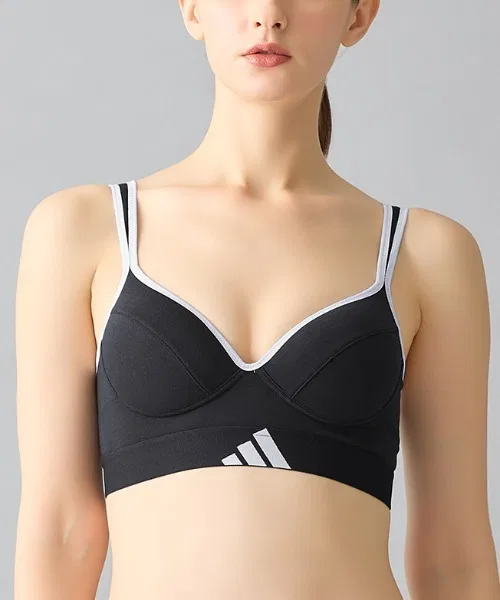 Спортсбра adidas с формованными чашками, дышащая, чёрный — фото 2