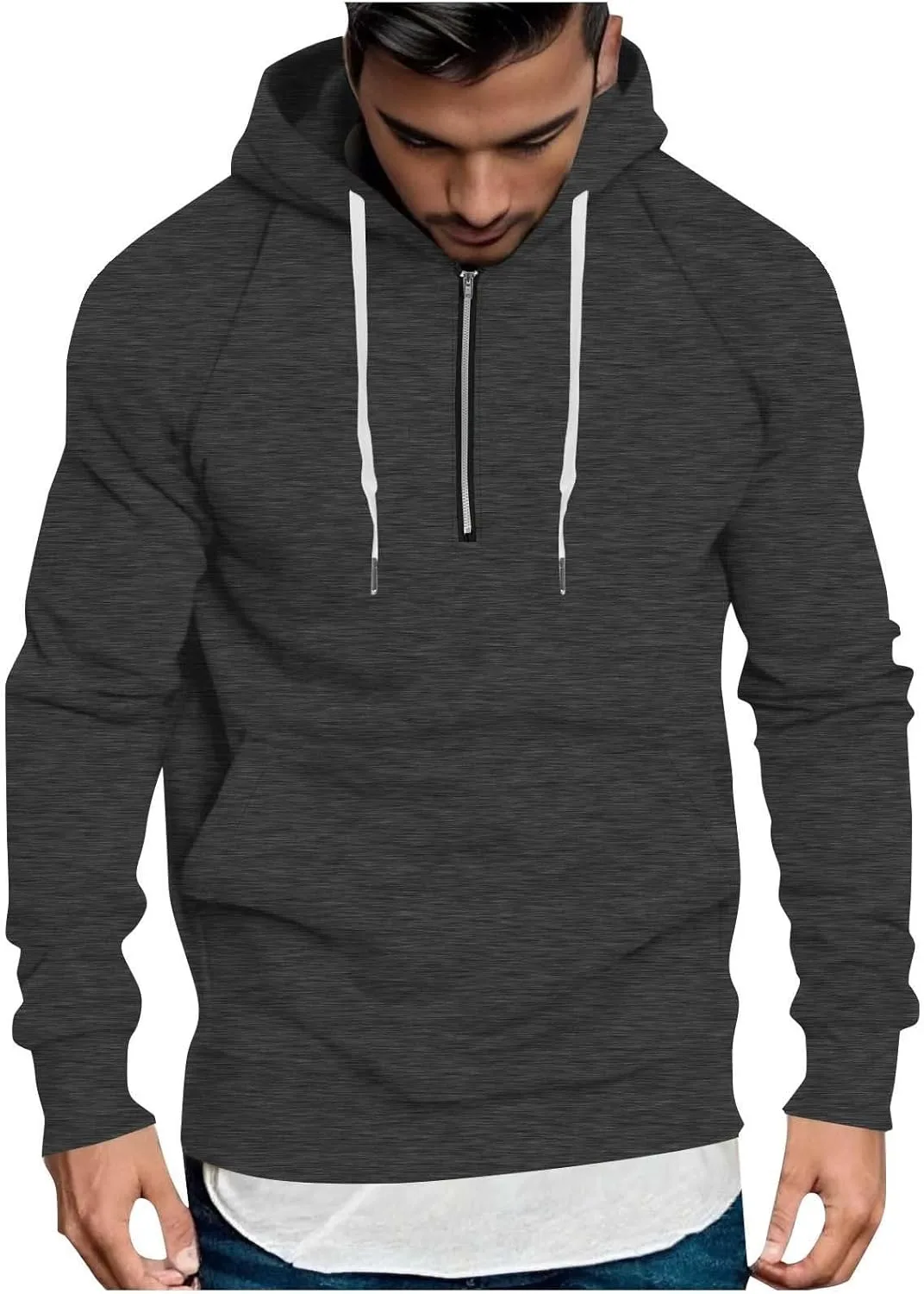 

Толстовка с капюшоном Quarter Zip для мужчин, с длинным рукавом и карманами