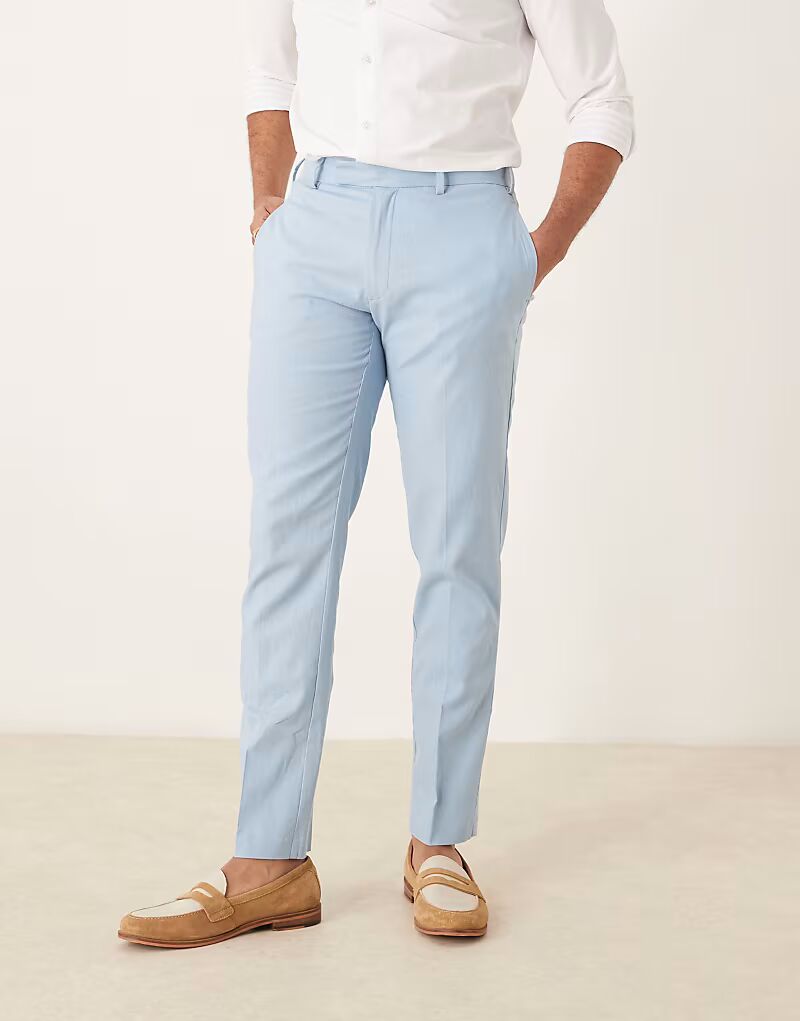 

Брюки ASOS DESIGN slim fit из льняной смеси пыльно-синего цвета