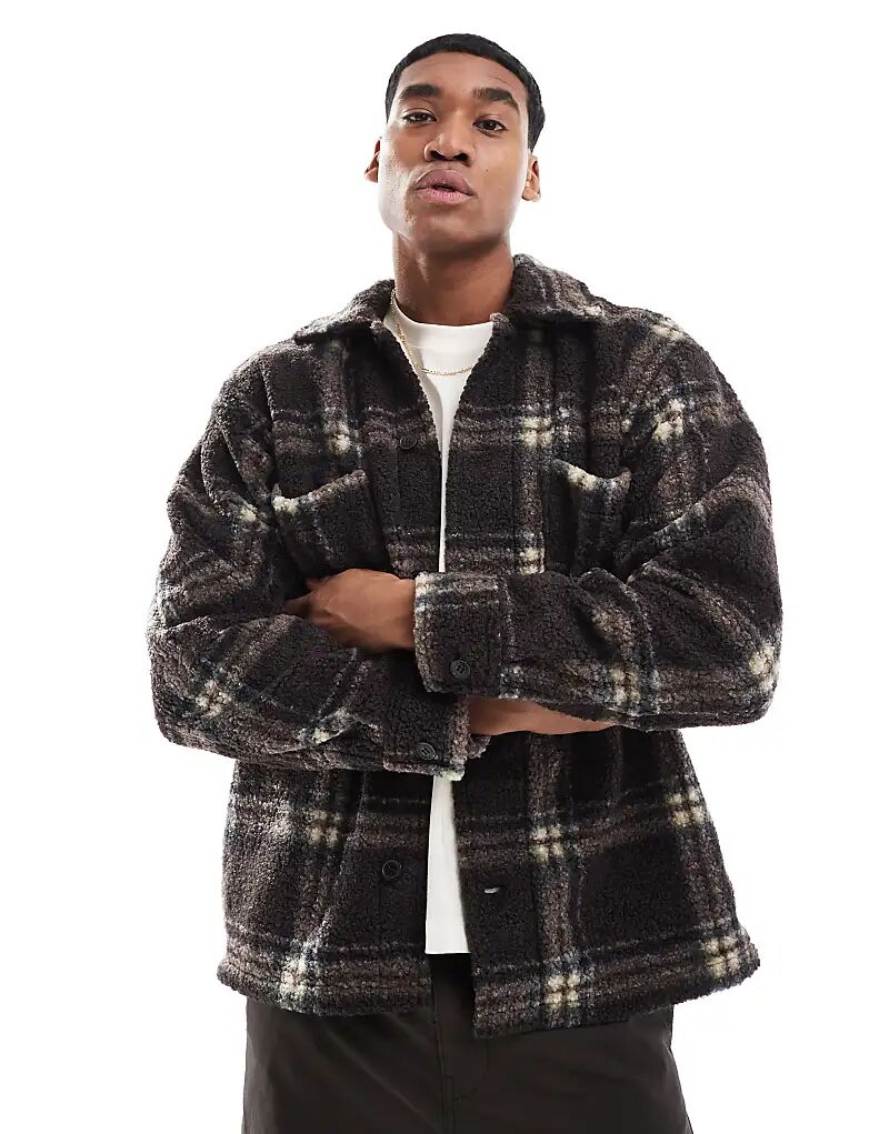 

Куртка Jack & Jones Borg в коричневую клетку, Коричневый, Куртка Jack & Jones Borg в коричневую клетку