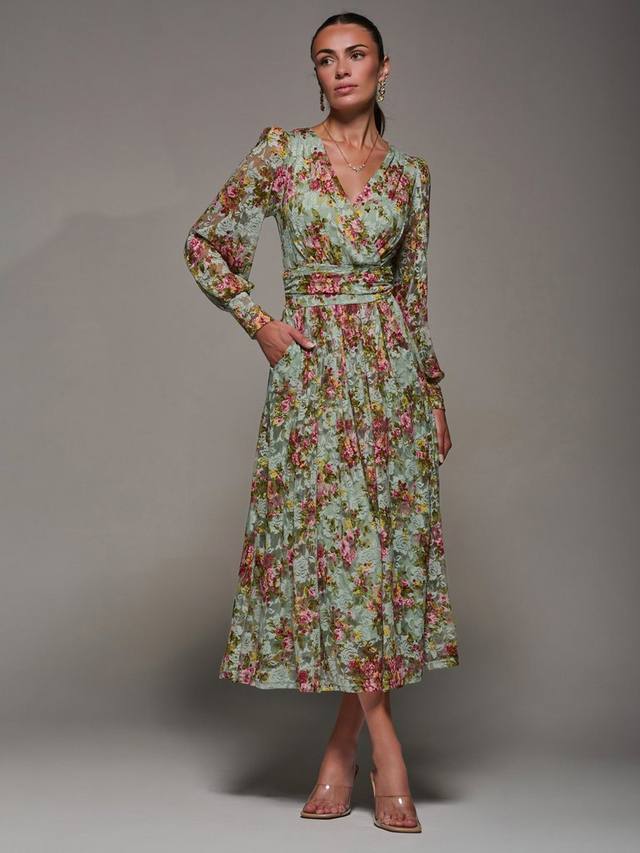 

Длинное платье макси с кружевными рукавами Jolie Moi, Green Floral