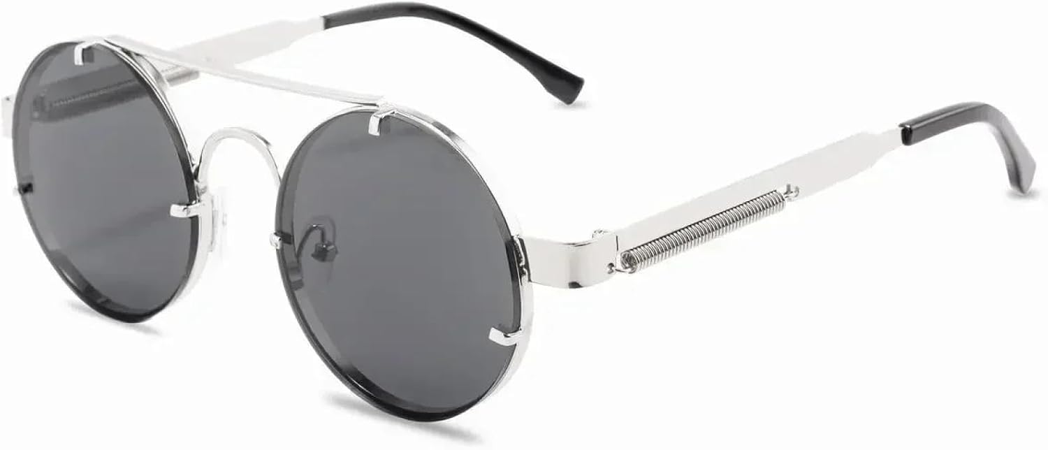 

Солнцезащитные очки с защитой от УФ-излучения UV400 | Круглые металлические панк-линзы | Цветные | Для женщин и мужчин | Для занятий спортом на открытом воздухе и вождения DSVIGF, Silver Gray