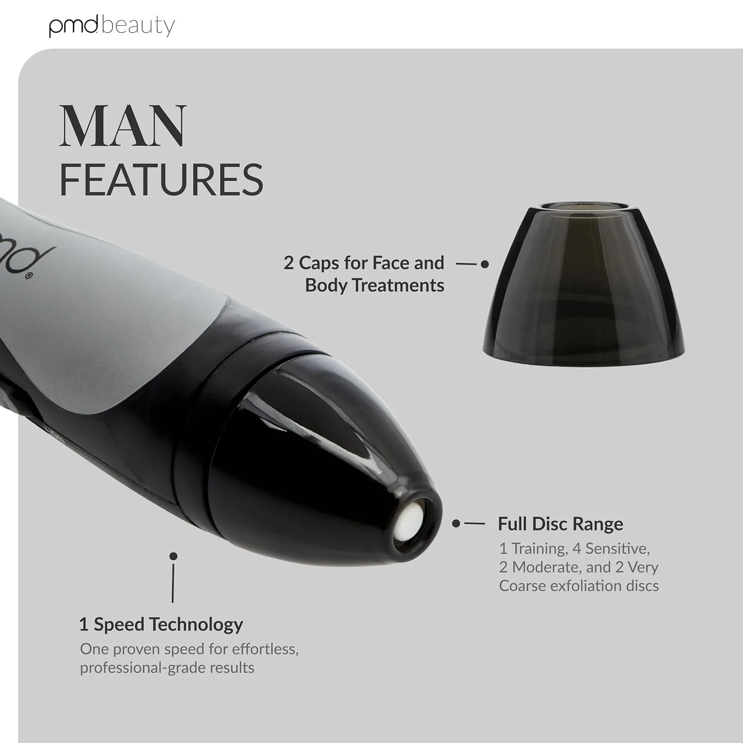 PMD Beauty Personal Microderm Man - Домашний аппарат для микродермабразии с набором для лица и тела - Отшелушивающие кристаллы и вакуумное всасывание для сияющей и эффектной кожи, Black — фото 3