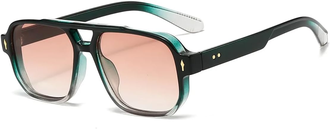 

Классические солнцезащитные очки с двойной перемычкой, квадратной формы, для женщин и мужчин, модные, с прозрачными линзами Ocean, с заклепками, с защитой от УФ-излучения UV400 UATXTAU, Black Green