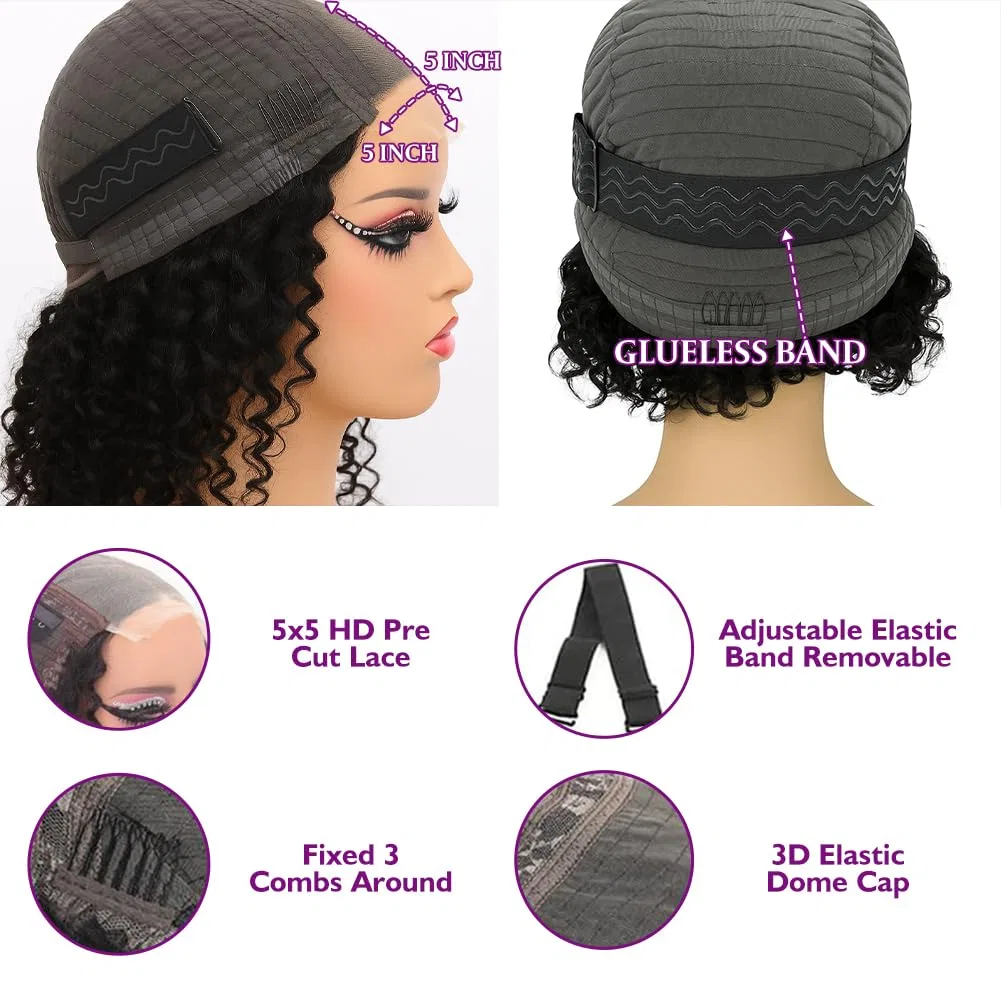 Женский парик «Deep Curly Bob» из натуральных волос Wenyan, (Natural Color 1B#) — фото 3