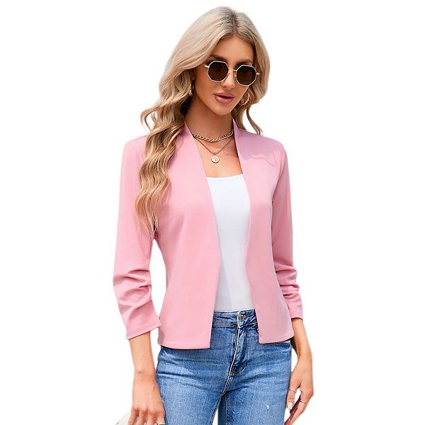 

Женская укороченная куртка без воротника с открытым передом и рукавом 3/4 Yesfashion, Pink