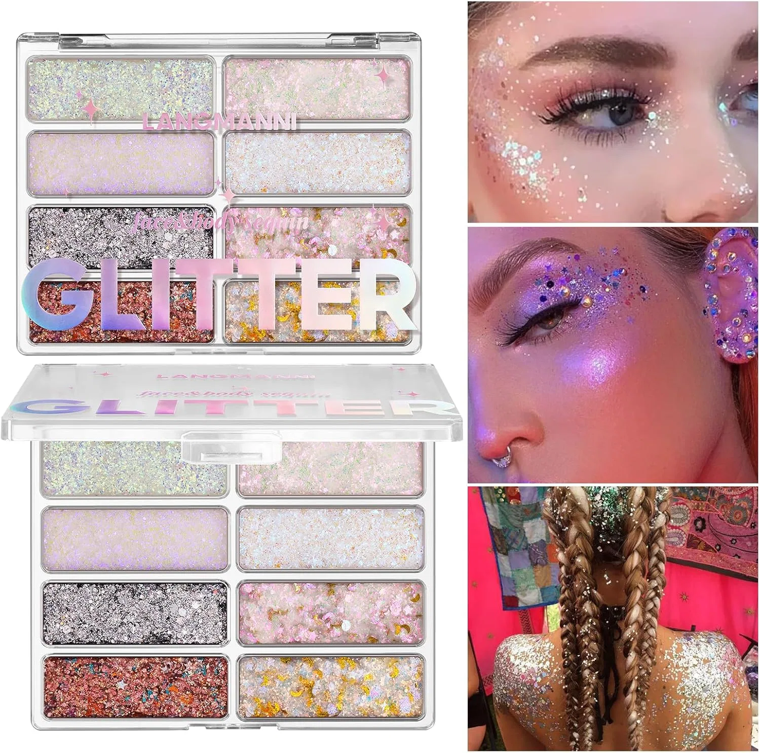 Палетка для лица и тела Glitter 8 цветов Beauty Glazed разноцветная
