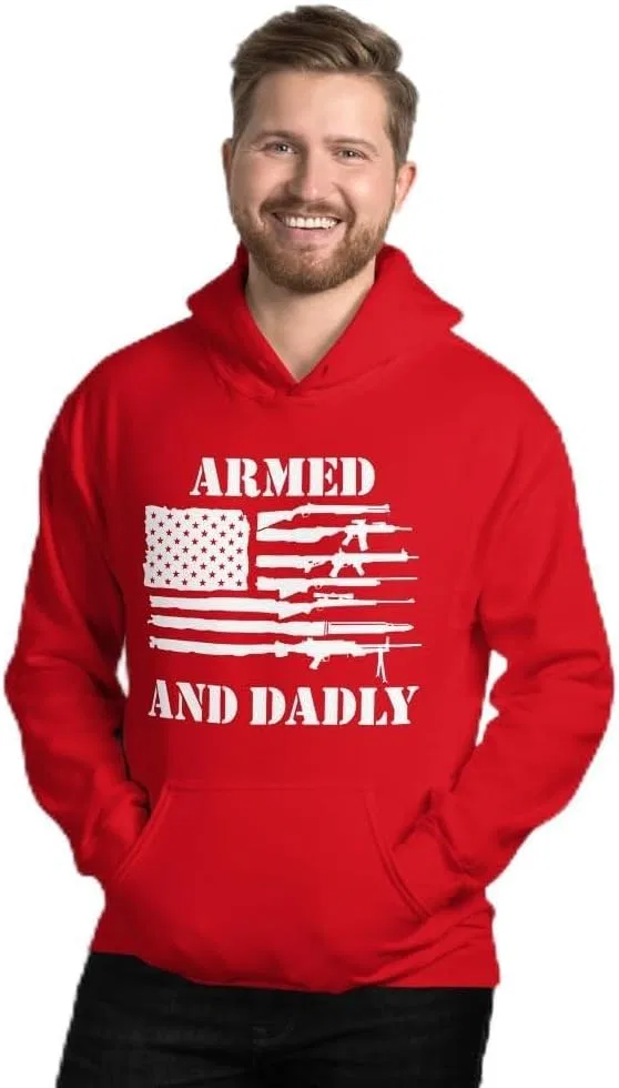 Толстовка Armed And Dadly Unisex, смешная футболка Deadly Father ко Дню отца с флагом США Generic, красный