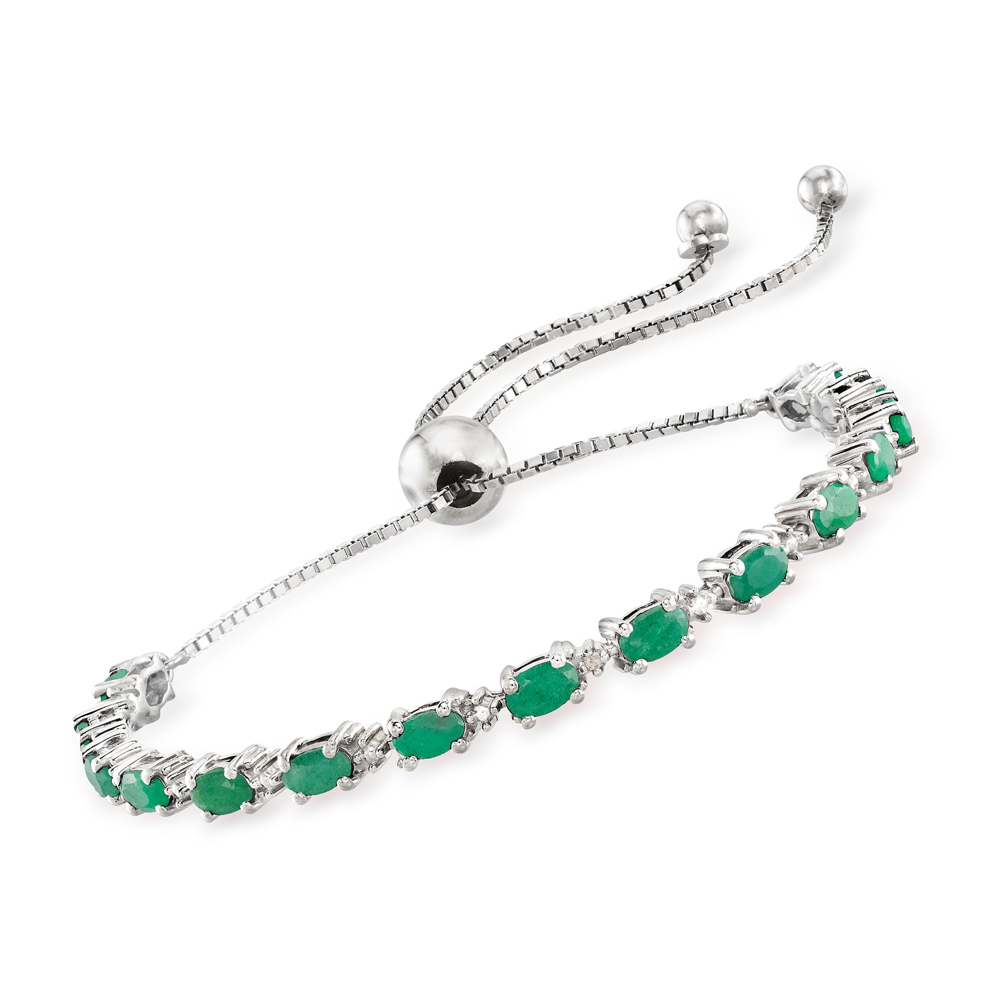 

Браслет Ross-Simons Emerald Bolo с бриллиантовыми акцентами из стерлингового серебра Ross-Simons, зеленый