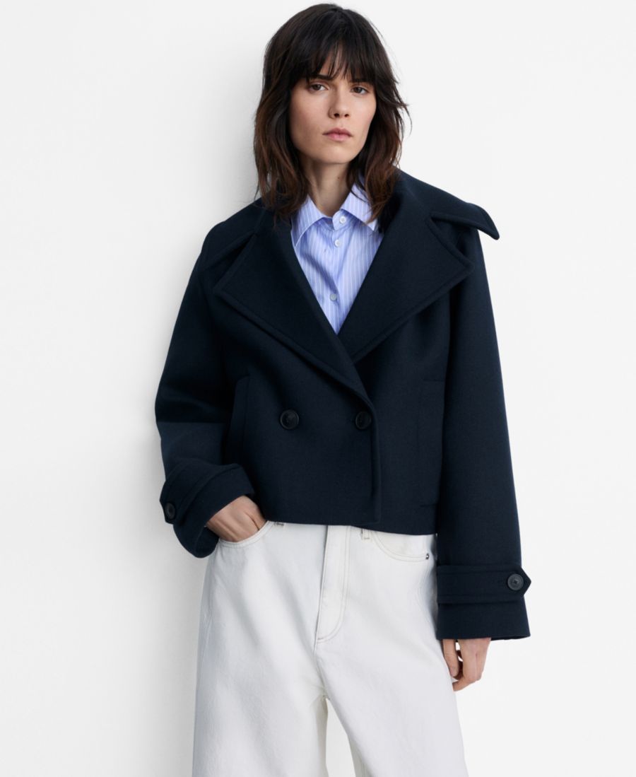 

Женский жакет с длинными лацканами из шерстяной смеси MANGO, Dark Navy