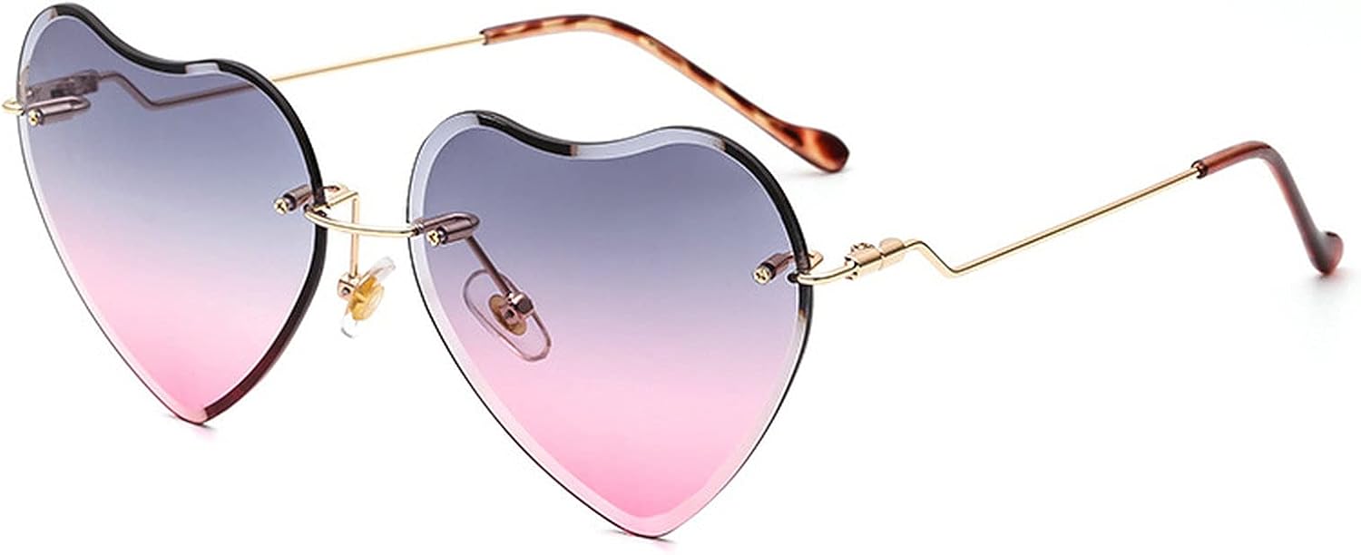 

Солнцезащитные очки COTIA в форме сердца для женщин, без оправы, тонкая металлическая рама, солнцезащитные очки в форме сердца с защитой от УФ-излучения UV400, Gray Pink
