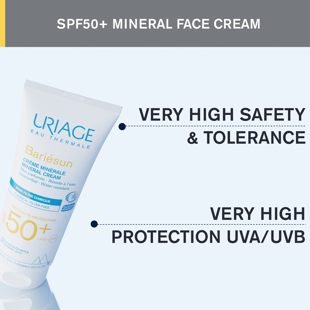 Bariésun mineral cream spf 50+ минеральный защитный крем для лица и тела spf 50+ Uriage, atsparus vandeniui 100 мл — фото 4