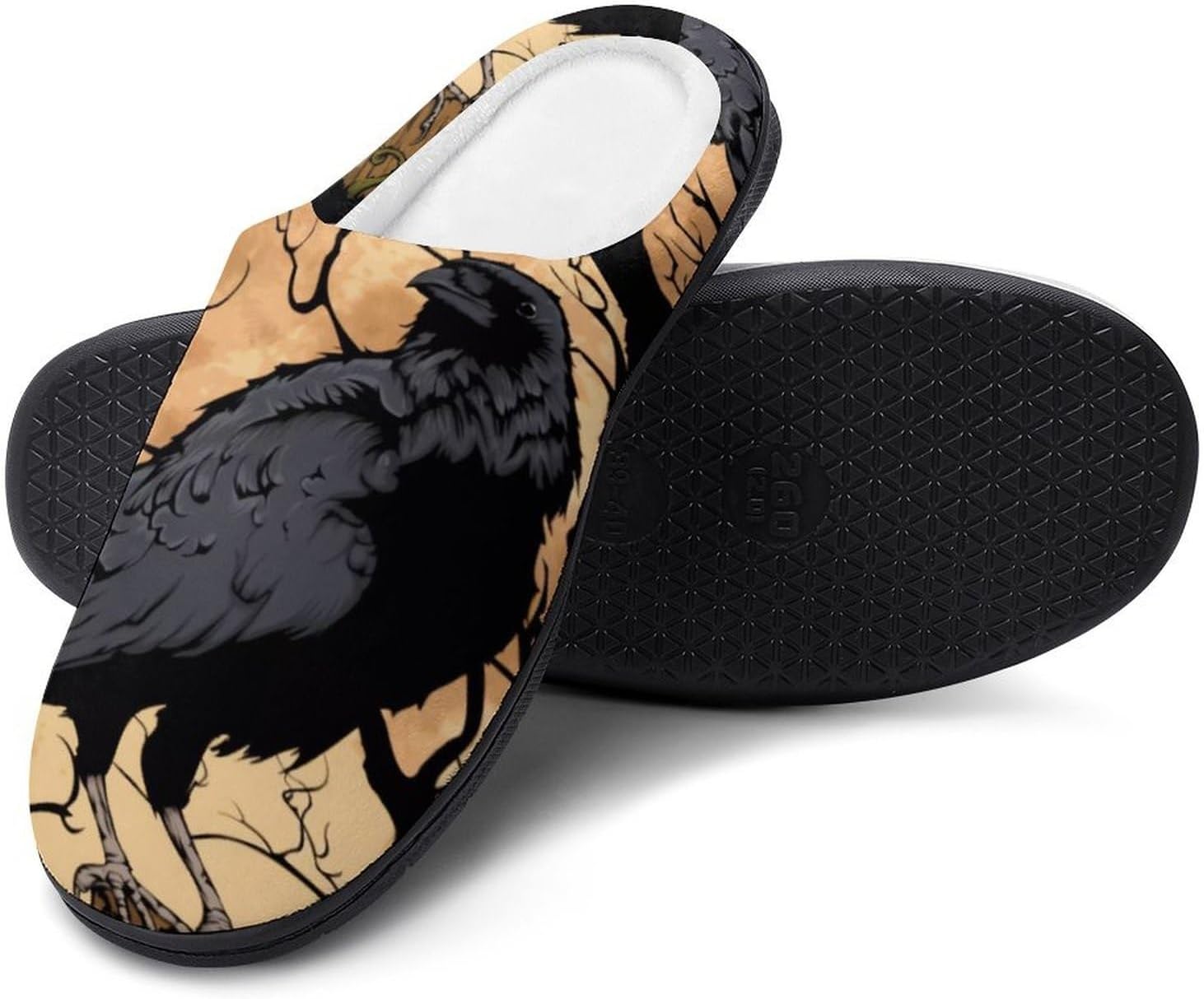 

Зимние тапочки YXHZYHY с хлопковой подкладкой для тепла, викинг-стиль, для использования в гостиной, мягкие плюшевые тапочки на плоской подошве, Raven