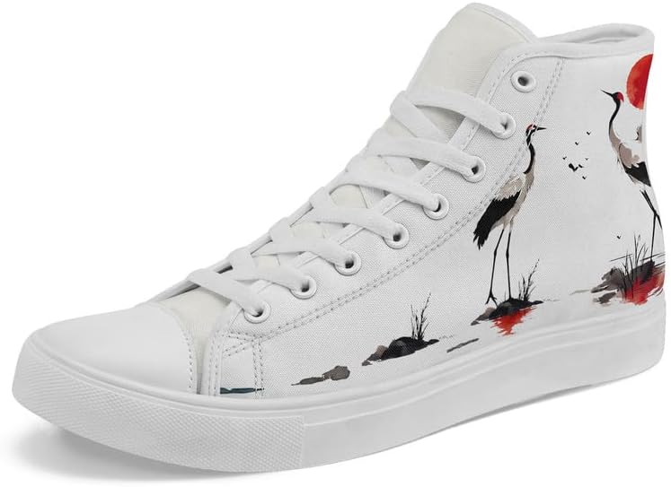 

Высокие кеды AWSOLE в китайском стиле из канвы, комфортные, с рисунком панд, бамбука и журавлей, восточные повседневные обувь для мужчин и женщин, белый/красный