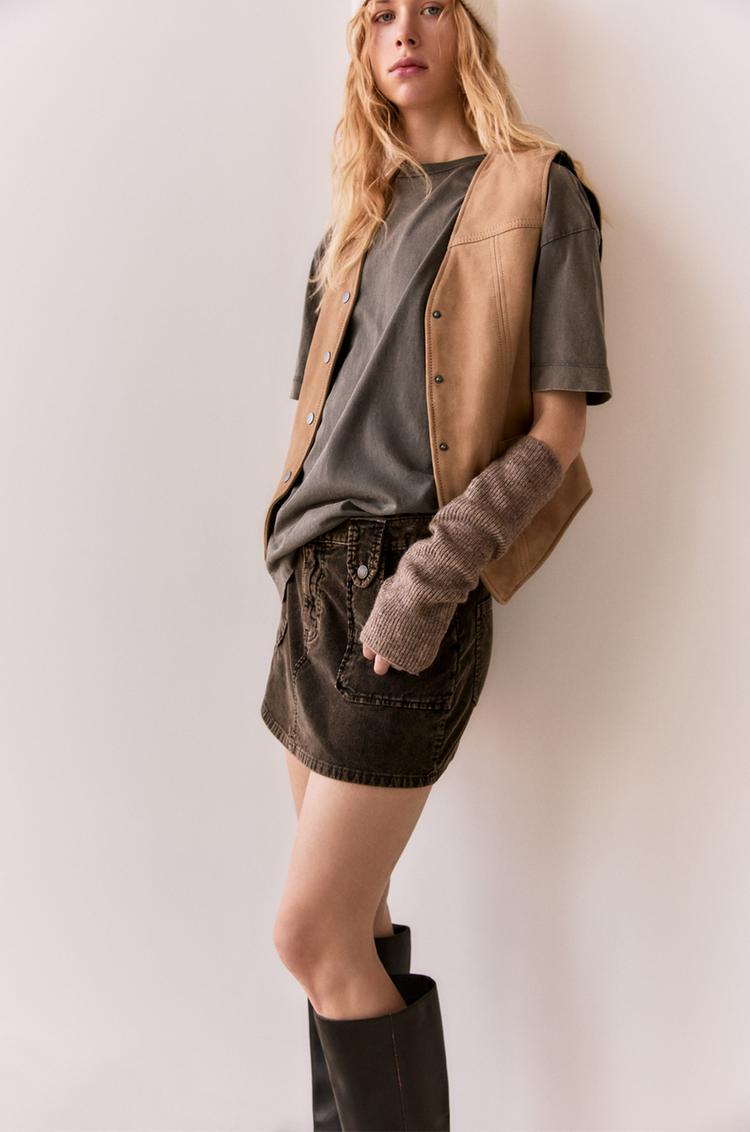 

Мини-Юбка из стираного вельвета Pull And Bear, хаки