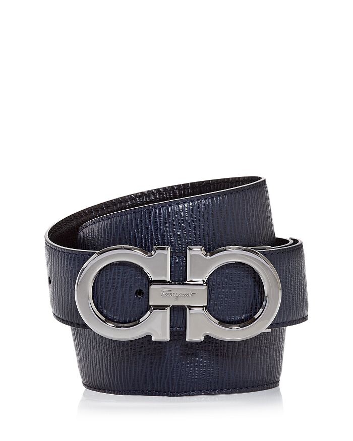 

Мужской двусторонний кожаный ремень Salvatore Ferragamo Double Gancini, синий