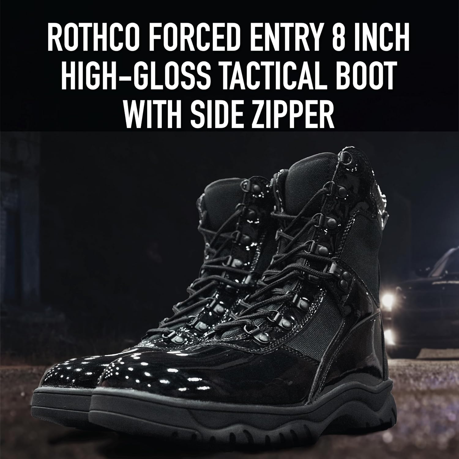 Тактические ботинки Rothco Forced Entry с высоким блеском и боковой молнией - 20 см, черный — фото 2