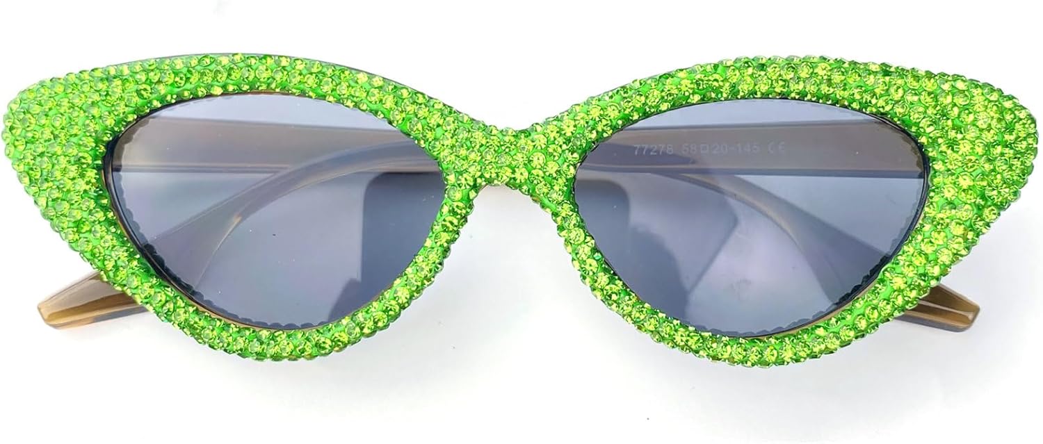 

Женские солнцезащитные очки «кошачий глаз» треугольной формы, блестящие кристаллы, уникальные элегантные солнцезащитные очки с зелеными стразами (2024 год) mincl, Green