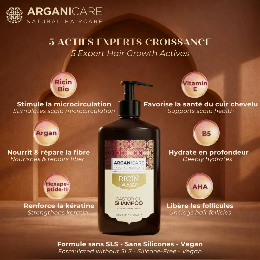 Шампунь «Castor Oil» для стимуляции роста волос с аргановым и касторовым маслами от Arganicare — фото 2