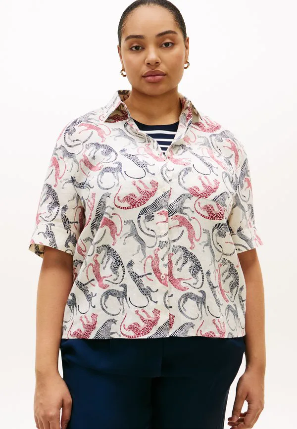 Рубашка свободного кроя из чистого льна, блузка на пуговицах. Tommy Hilfiger Curve, Multi-Coloured