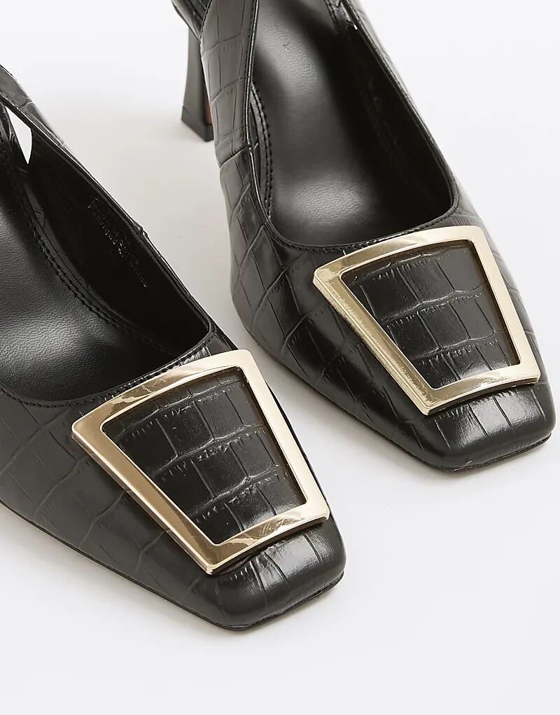 Туфли River Island Slingback с крокодиловым принтом, черные — фото 4