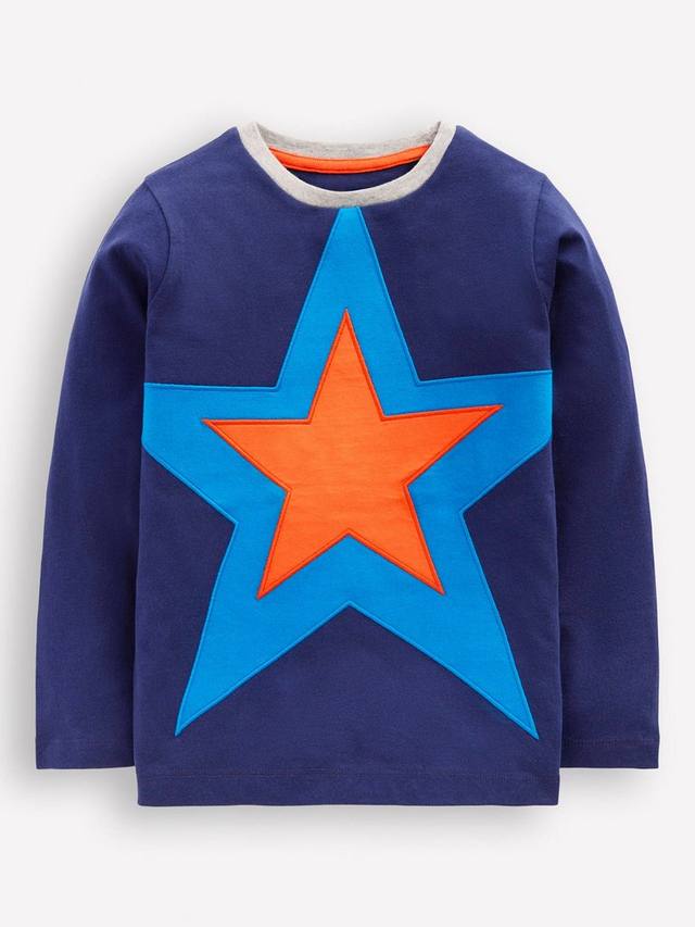 

Детская футболка с длинными рукавами и аппликацией звезды Mini Boden, College Navy Star