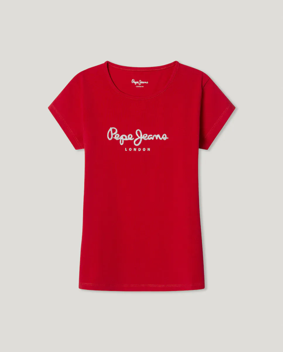 

Футболка для девочки с короткими рукавами и напечатанным логотипом Pepe Jeans, красный