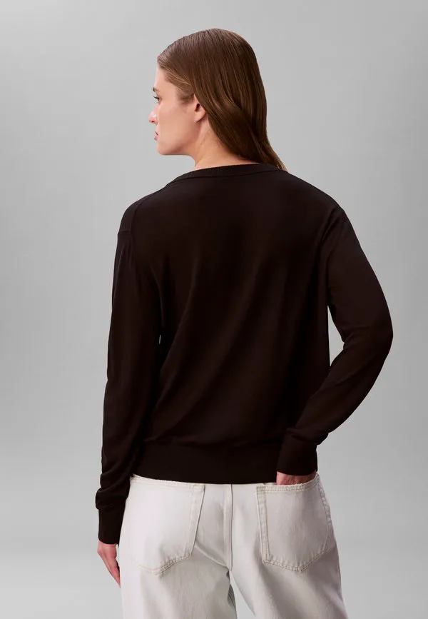Джемпер с v-образным вырезом из тонкой ткани Calvin Klein, Black — фото 3