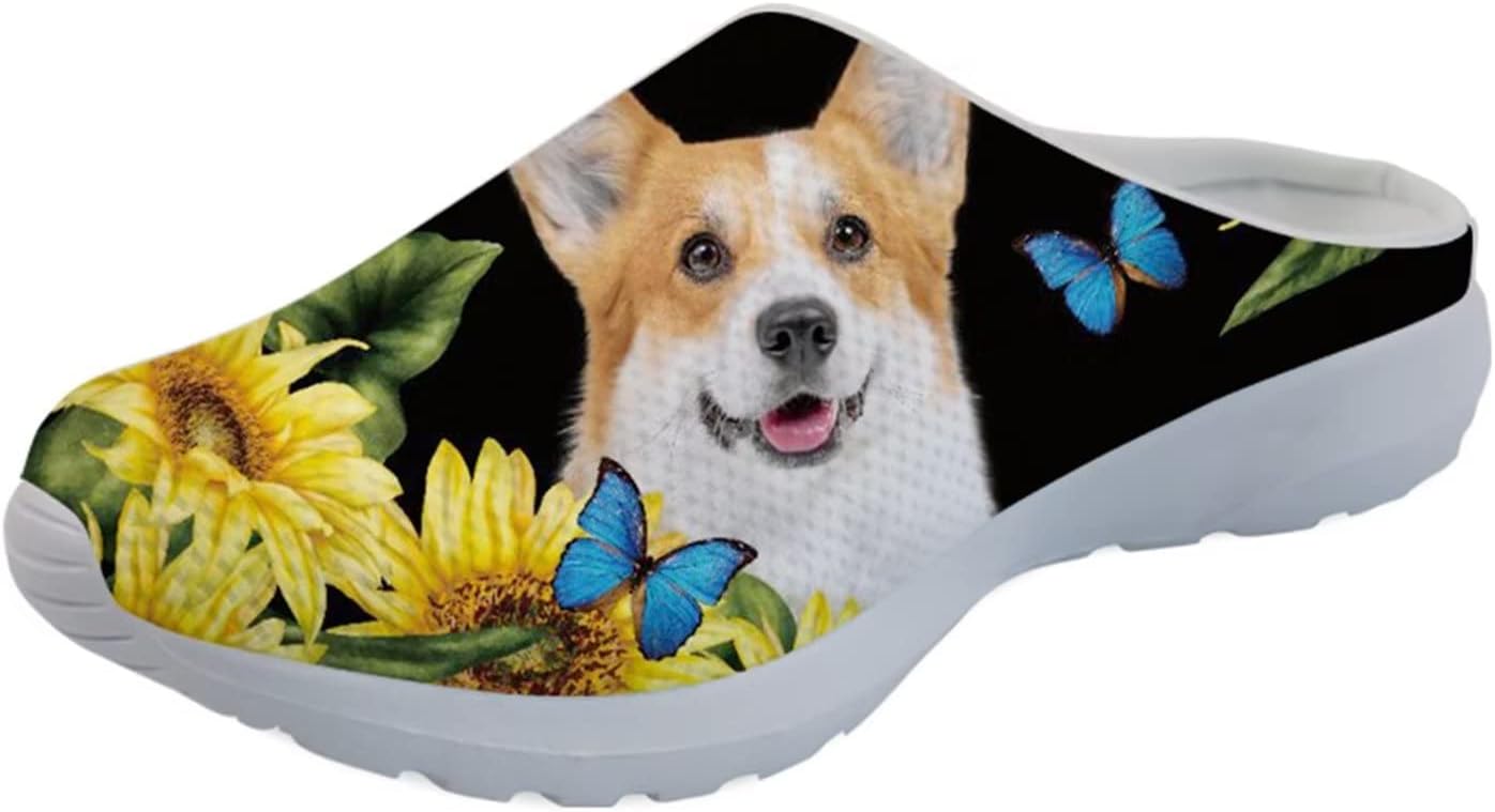 

Кроссовки-сабо Forchrinse с гавайской пальмой для мужчин и женщин, открытая пятка, легкие, дышащие, для дома, работы и спортзала, Corgi Butterfly Sunflower