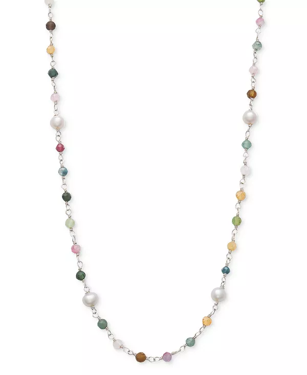 

Ожерелье-Воротник из культивированного пресноводного жемчуга (4-5 мм) и разноцветного турмалина длиной 18 дюймов из стерлингового серебра Macy'S, multi