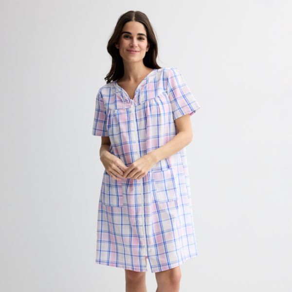 

Женский короткий тканый халат на молнии Croft & Barrow, цвет summer plaid pink