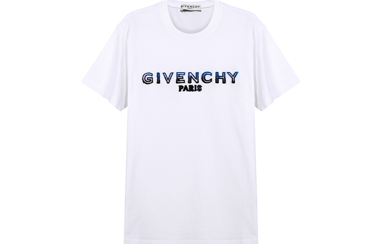 Givenchy Футболка мужская бело-голубая Crew Neck Moderate Straight Fit — фото 3