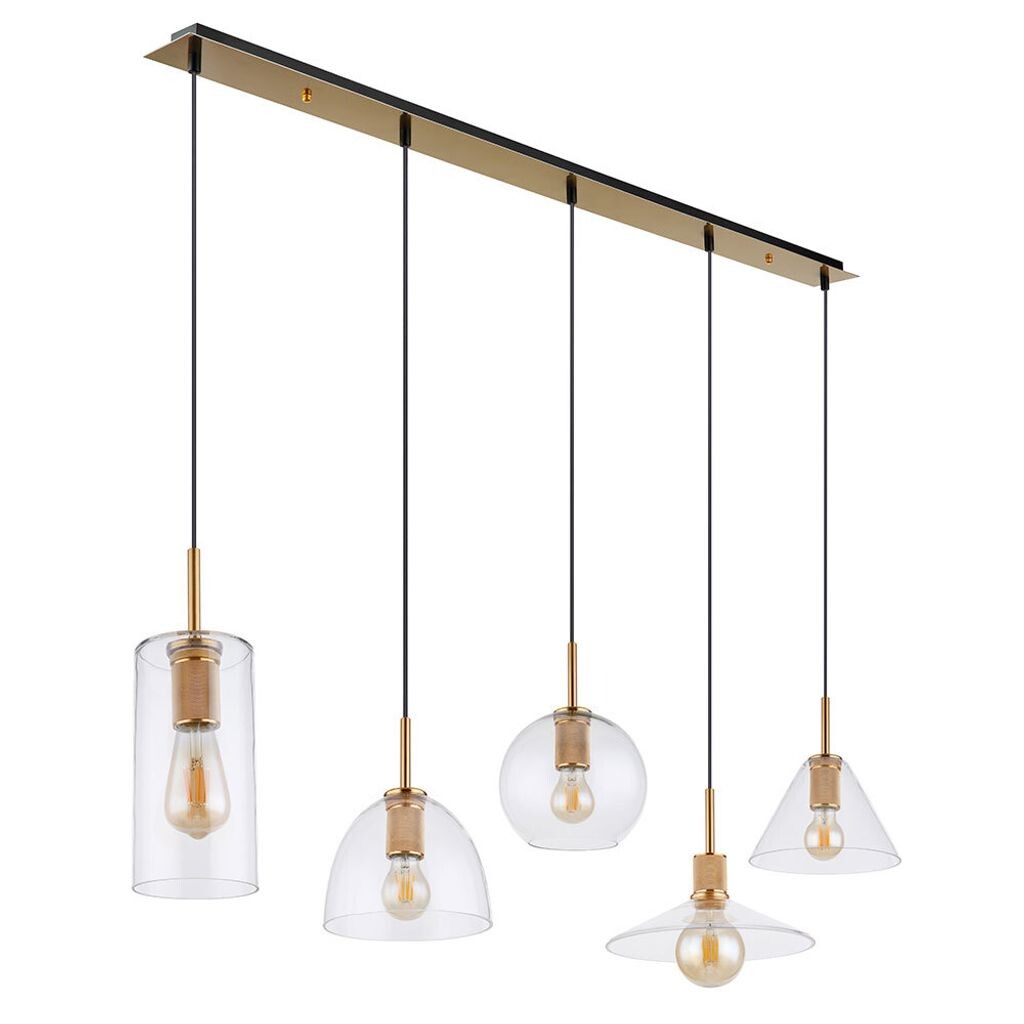 

Подвесной светильник, 5 стаканов, металл, матовая латунь, H 120см Globo Lighting, золото