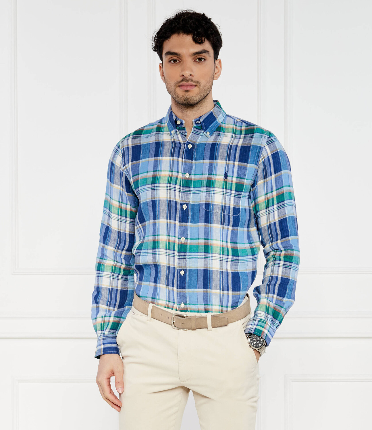 Льняная рубашка POLO RALPH LAUREN Custom fit, синий — фото 3