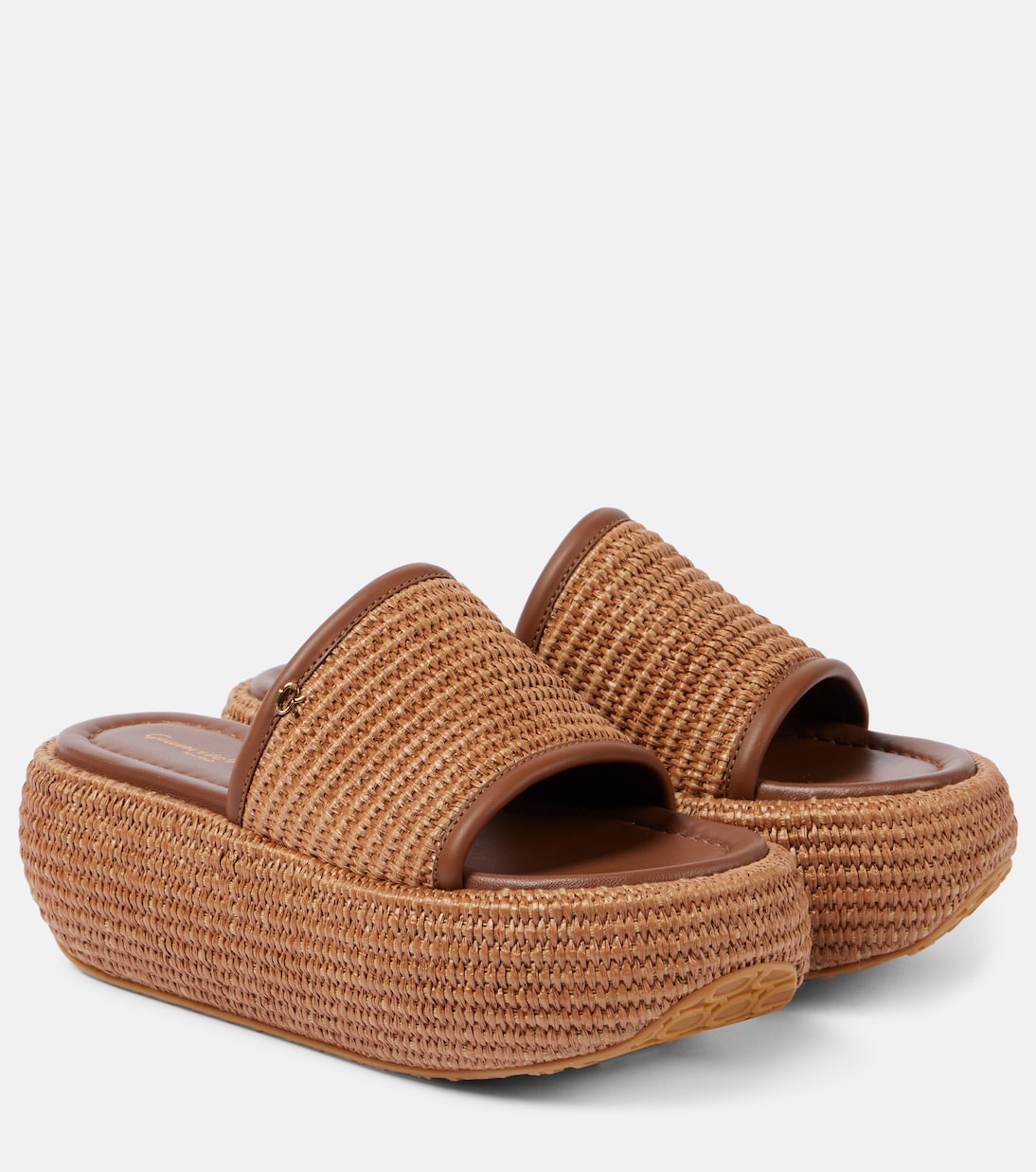 Мюли на платформе из кожи Amami и рафии Gianvito Rossi, Cuoio+Cuoio