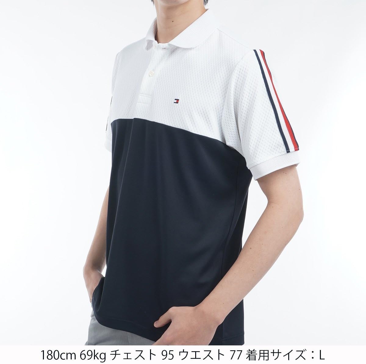 Мужская рубашка-поло Tommy Hilfiger Golf Classic THMA528, с цветовыми блоками, короткий рукав, белый — фото 2