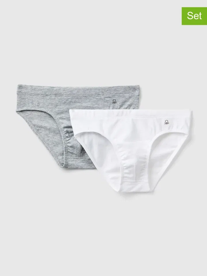 Трусы, набор 2 шт, Benetton, серый/белый