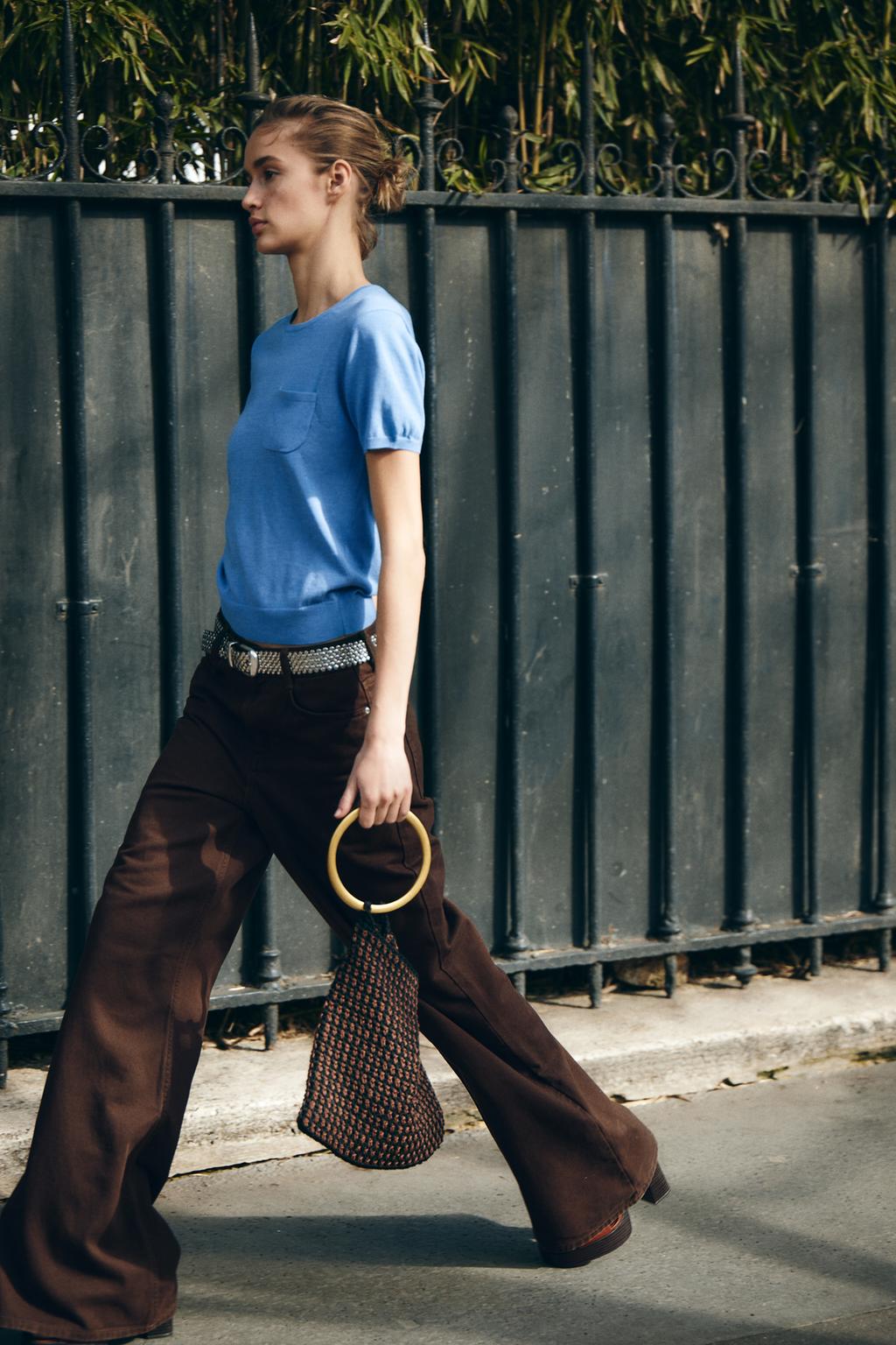 

Плетеная сумка с металлической ручкой ZARA, разноцветный