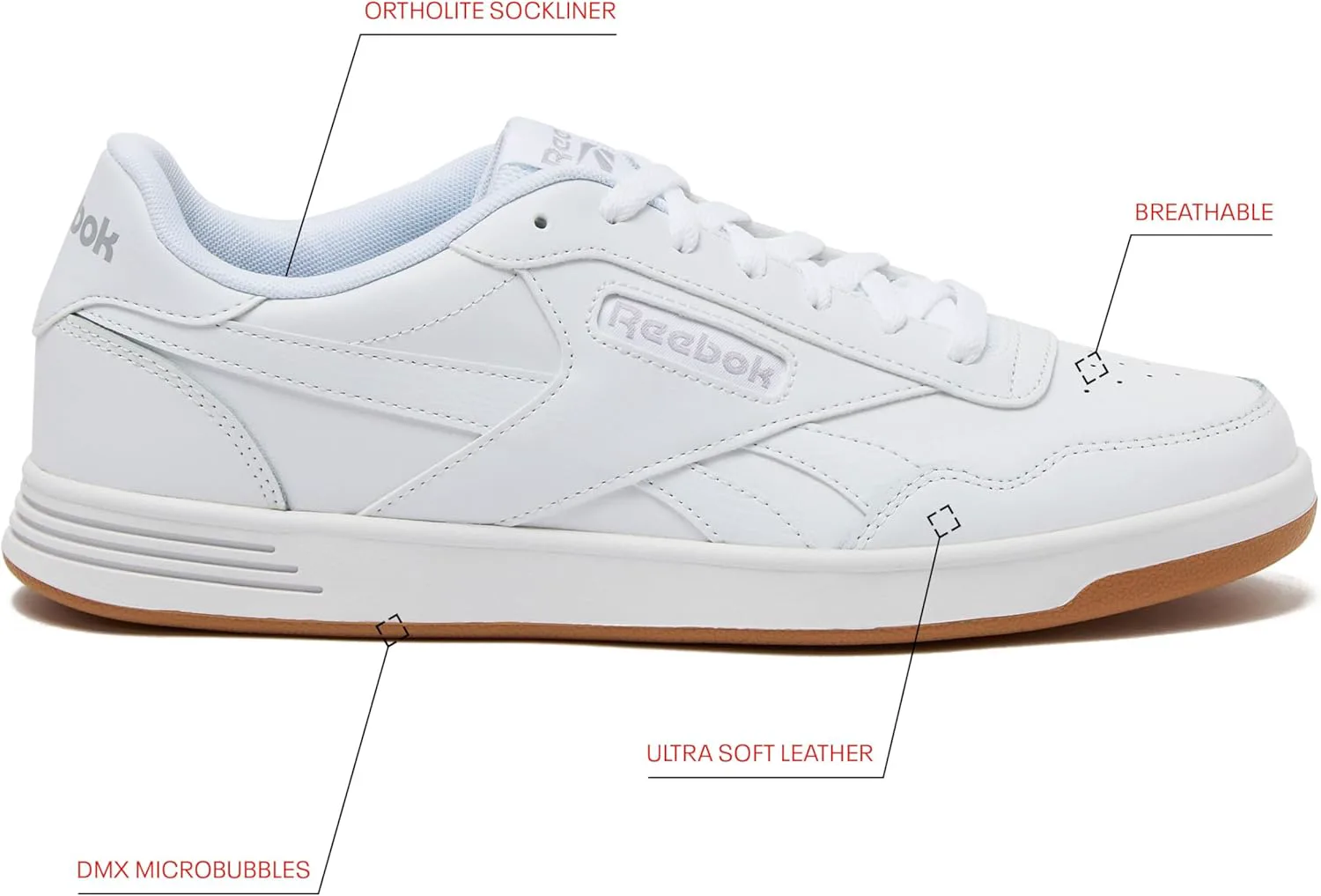Мужские кроссовки Reebok Court Advance - повседневные теннисные туфли, размеры с 6 по 15, белый/серый — фото 4