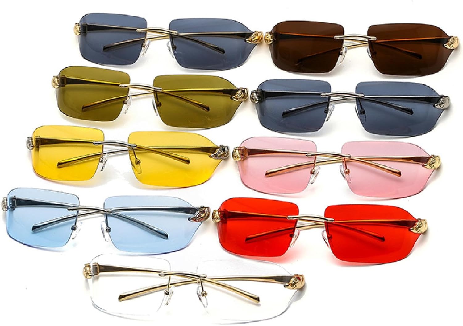 

Винтажные уникальные солнцезащитные очки для женщин, без оправы, с прозрачными линзами Ocean, мужские солнцезащитные очки с защитой от УФ-излучения UV400 VVTWSSW, Golden Green Yellow