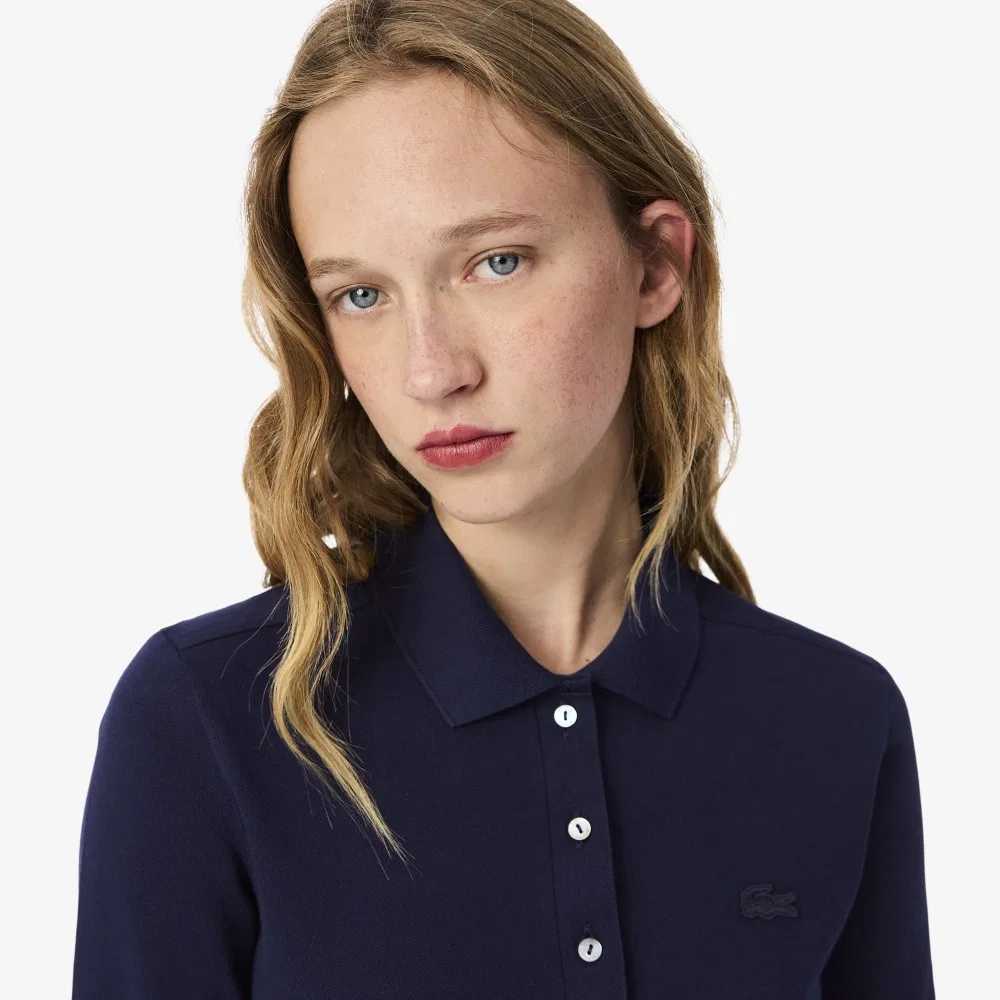 Рубашка поло Lacoste облегающая, с длинным рукавом, тёмно-синяя — фото 2