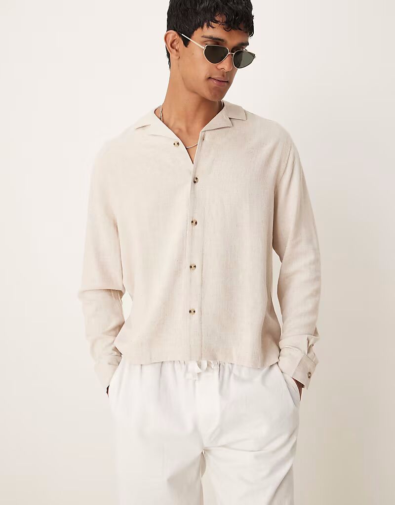 

Рубашка свободного кроя из льняной смеси ASOS DESIGN цвета «камень»